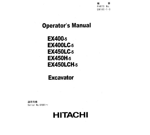 Hitachi EX400-5, EX400LC-5 and EX450LC-5 Crawler Excavator set of Service Manuals