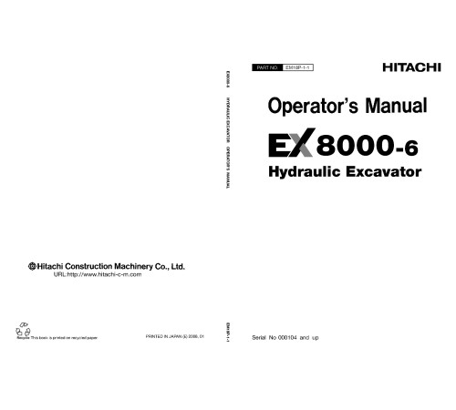 Hitachi EX8000-6 Hydraulic Excavator set of Service Manuals Hitachi EX8000-6 Hydraulic Excavator set of Service Manuals