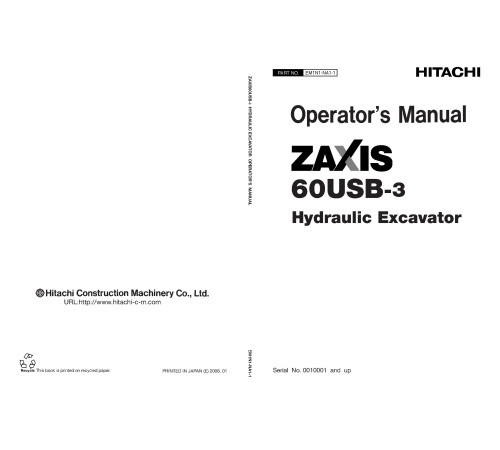 Hitachi Zaxis 60USB-3 Compact Excavator set of Service Manuals Hitachi Zaxis 60USB-3 Compact Excavator set of Service Manuals