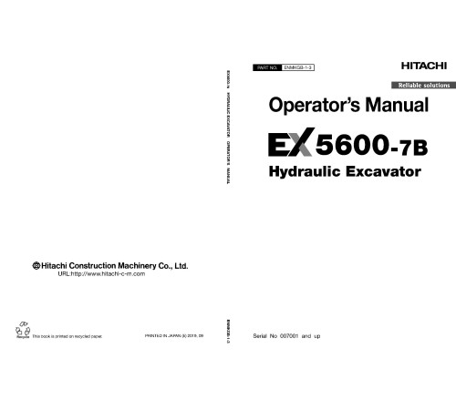 Hitachi EX5600-7B (Tier 4 Final Cummins engine) Hydraulic Excavator set of Service Manuals Hitachi EX5600-7B (Tier 4 Final Cummins engine) Hydraulic Excavator set of Service Manuals