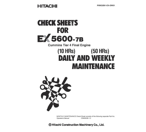 Hitachi EX5600-7B (Tier 4 Final Cummins engine) Hydraulic Excavator set of Service Manuals Hitachi EX5600-7B (Tier 4 Final Cummins engine) Hydraulic Excavator set of Service Manuals