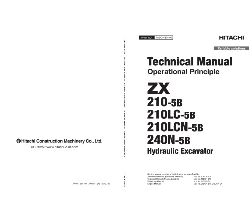Hitachi Zaxis 210-5B, Zaxis 210LC-5B, Zaxis 210LCN-5B and Zaxis 240N-5B Crawler Excavator set of Service Manuals Hitachi Zaxis 210-5B, Zaxis 210LC-5B, Zaxis 210LCN-5B and Zaxis 240N-5B Crawler Excavator set of Service Manuals