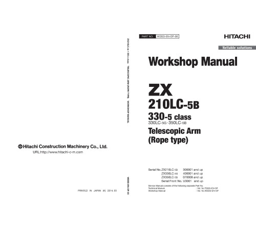 Hitachi Zaxis 210-5B, Zaxis 210LC-5B, Zaxis 210LCN-5B and Zaxis 240N-5B Crawler Excavator set of Service Manuals