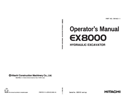 Hitachi EX8000 Hydraulic Excavator set of Service Manuals Hitachi EX8000 Hydraulic Excavator set of Service Manuals